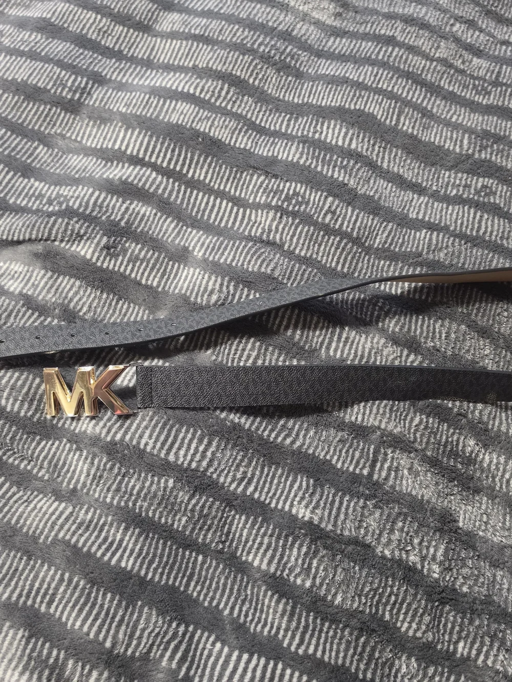 Michael Kors Men's Black Leather Belt with Gold MK Logo Buckle
